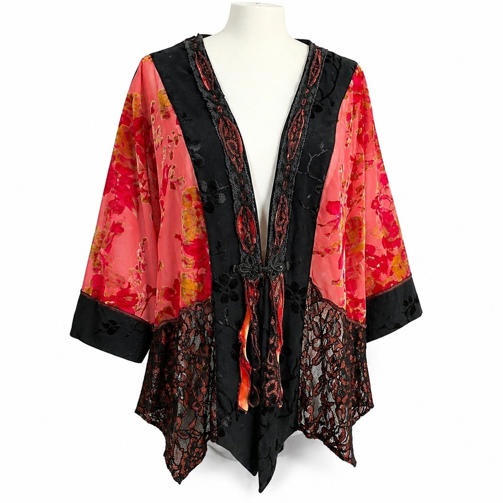 Vintage Spencer Alexis Cardigan 1X Sheer Velvet Burnout Goth Dark Fairy Top Lace